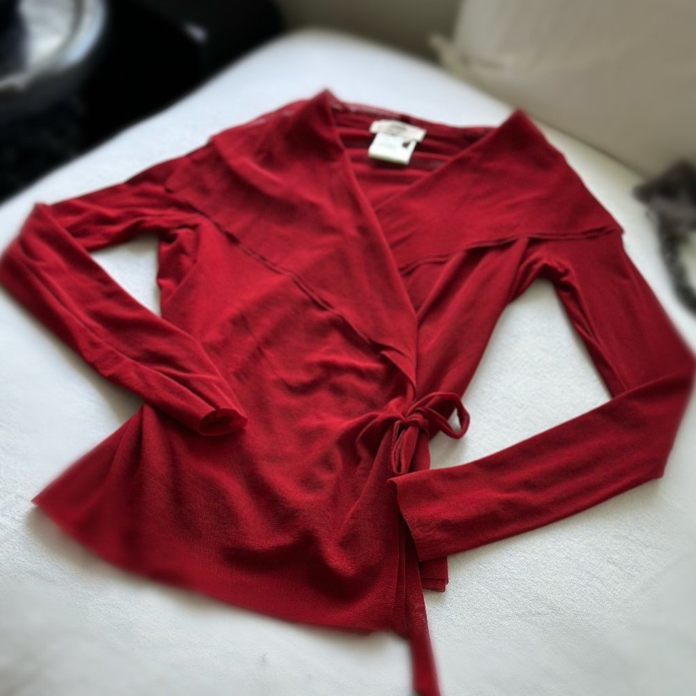 Elegant Italian Luxury: Red Tulle Fuzzi Cache Coeur Top